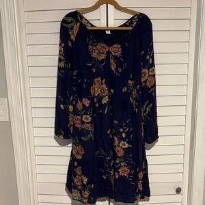 Old Navy Navy Floral Long Sleeve Dress